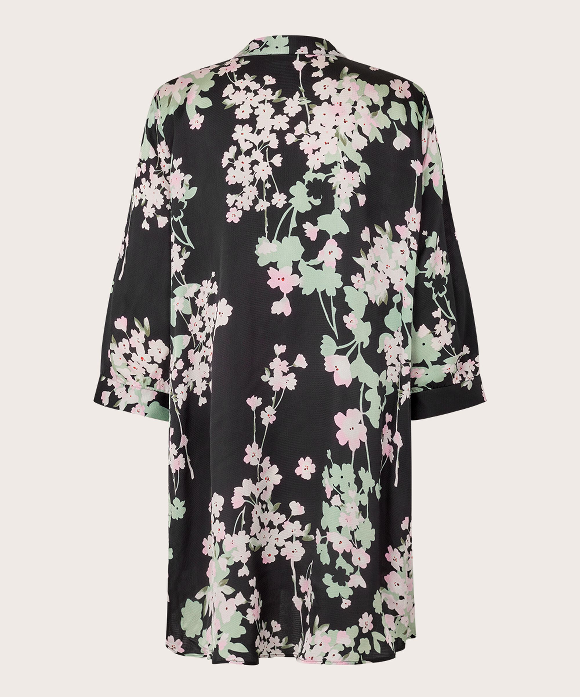 Geblümte Viskose-Tunika mit V-Ausschnitt, Pink Lady