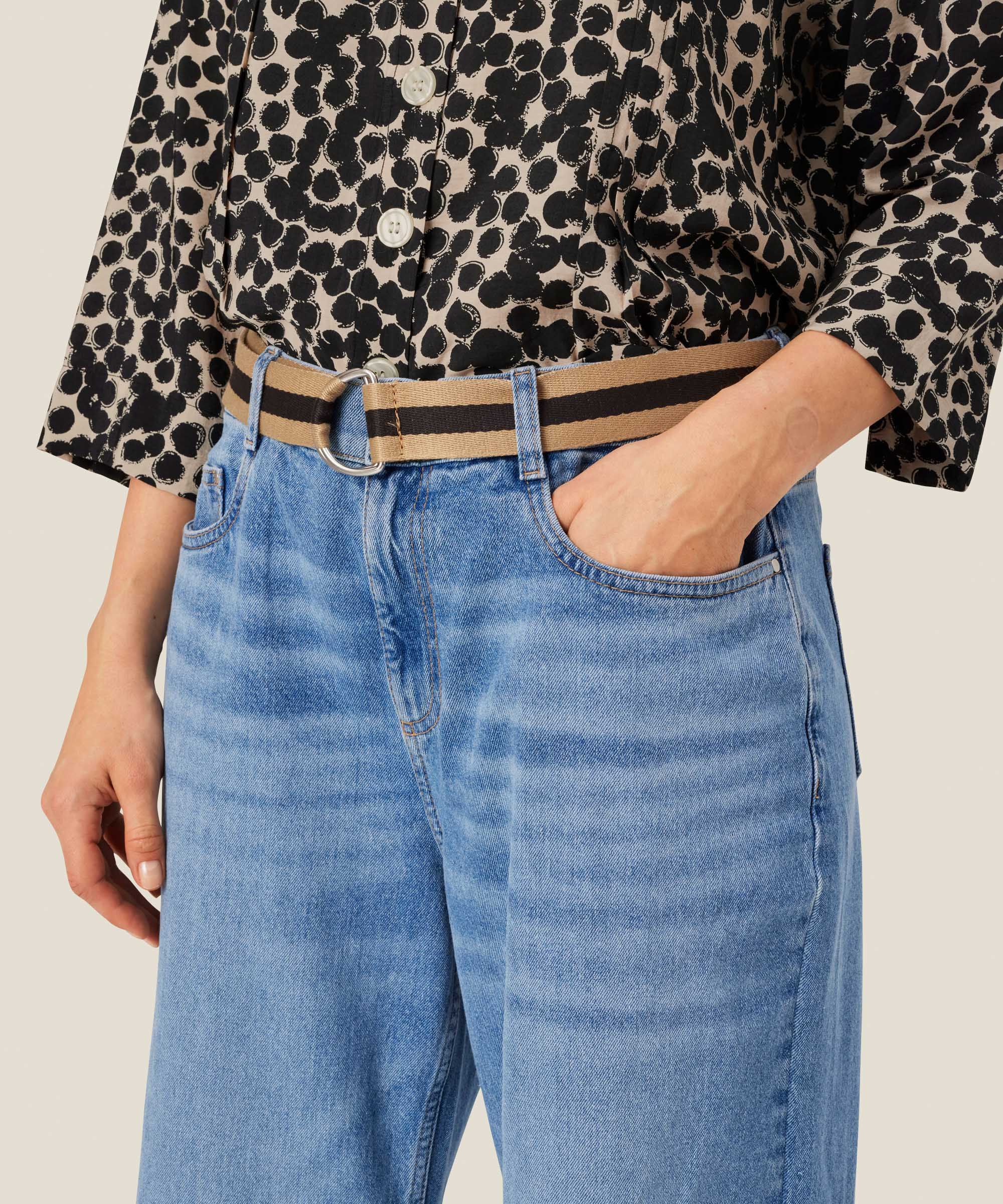 Gestreifter Stoffgürtel mit D-Ring-Verschluss, Safari