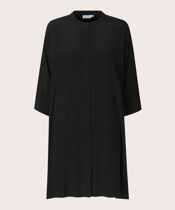 Hemdblusenkleid Aus Viskose Mit Dreiviertelärmeln, Black