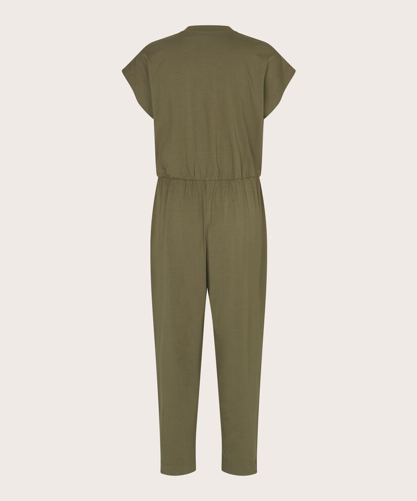 Jersey-Jumpsuit mit V-Ausschnitt und Knöpfen, Dusky Green