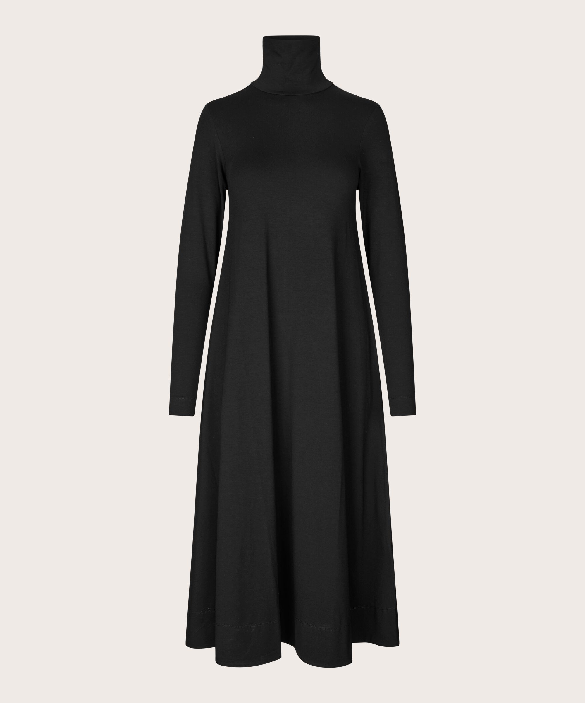langärmliges Jerseykleid mit hohem Halsausschnitt, Black