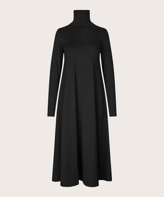 langärmliges Jerseykleid mit hohem Halsausschnitt, Black