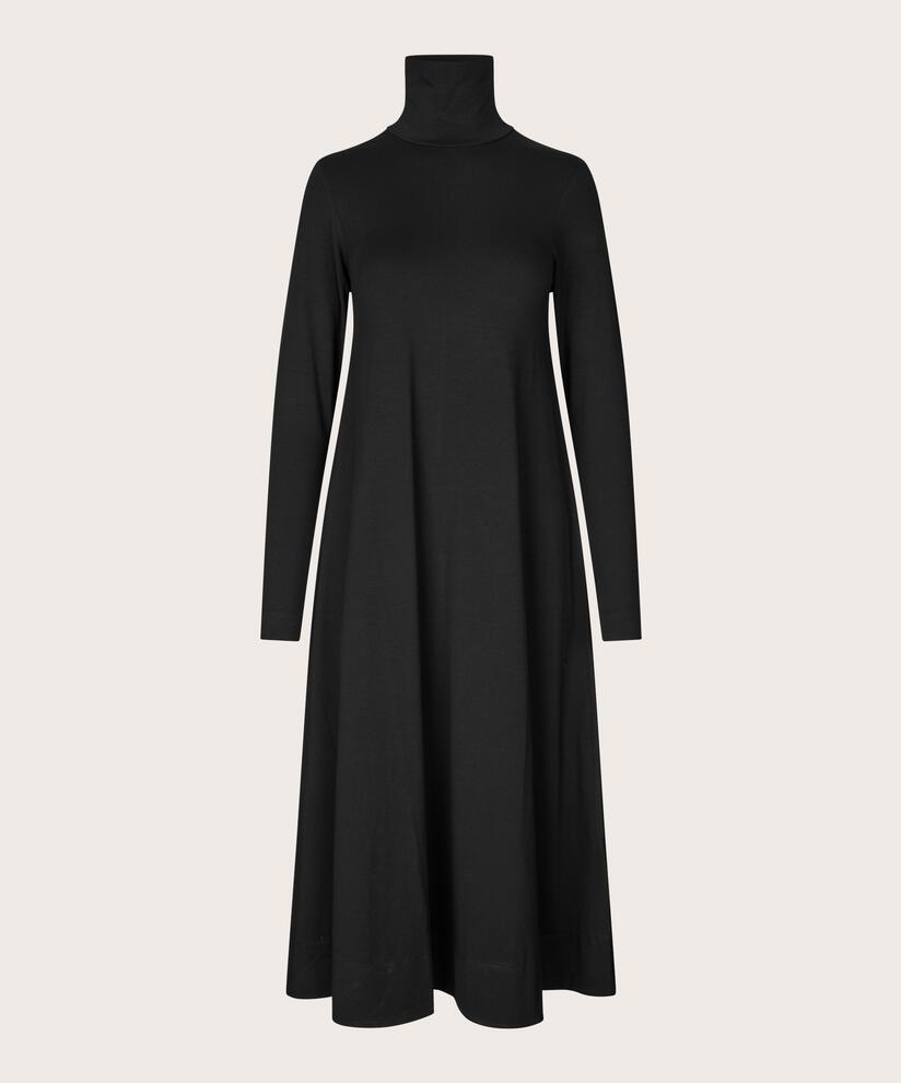 langärmliges Jerseykleid mit hohem Halsausschnitt, Black