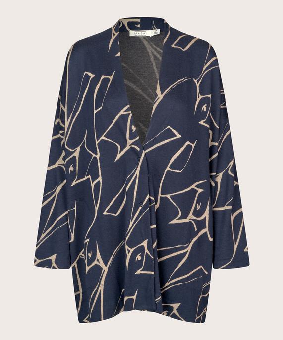Bedruckter Jersey-Cardigan mit schmalen Ärmeln, Navy Blazer