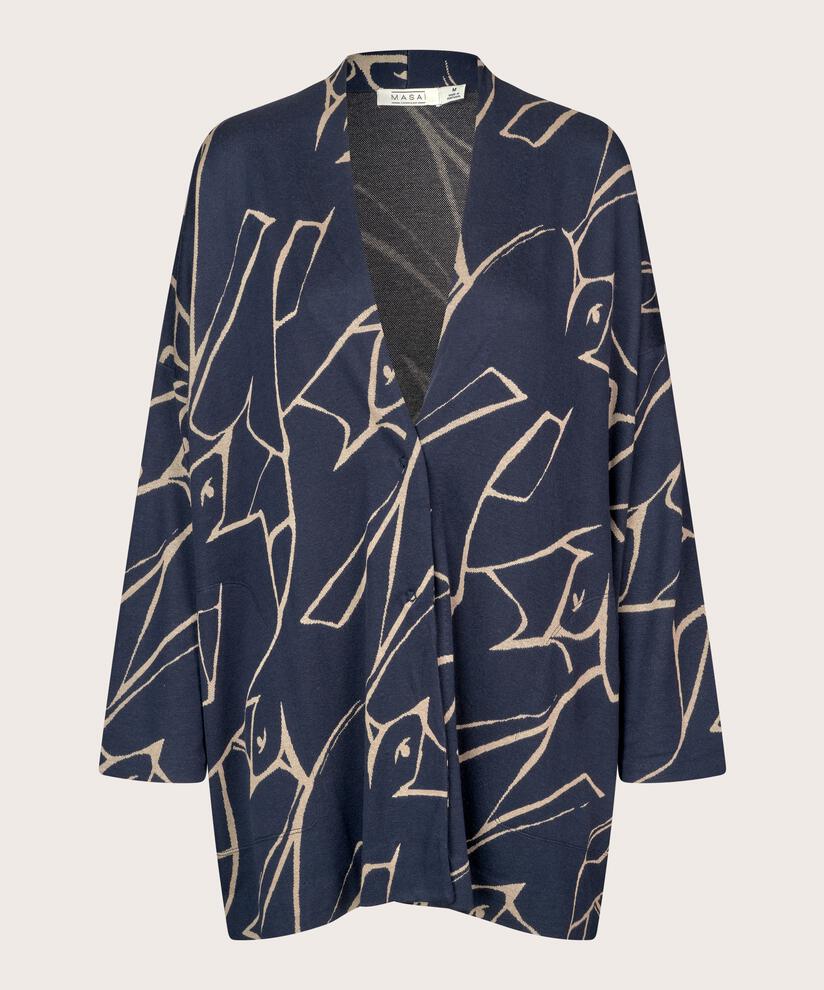 Bedruckter Jersey-Cardigan mit schmalen Ärmeln, Navy Blazer