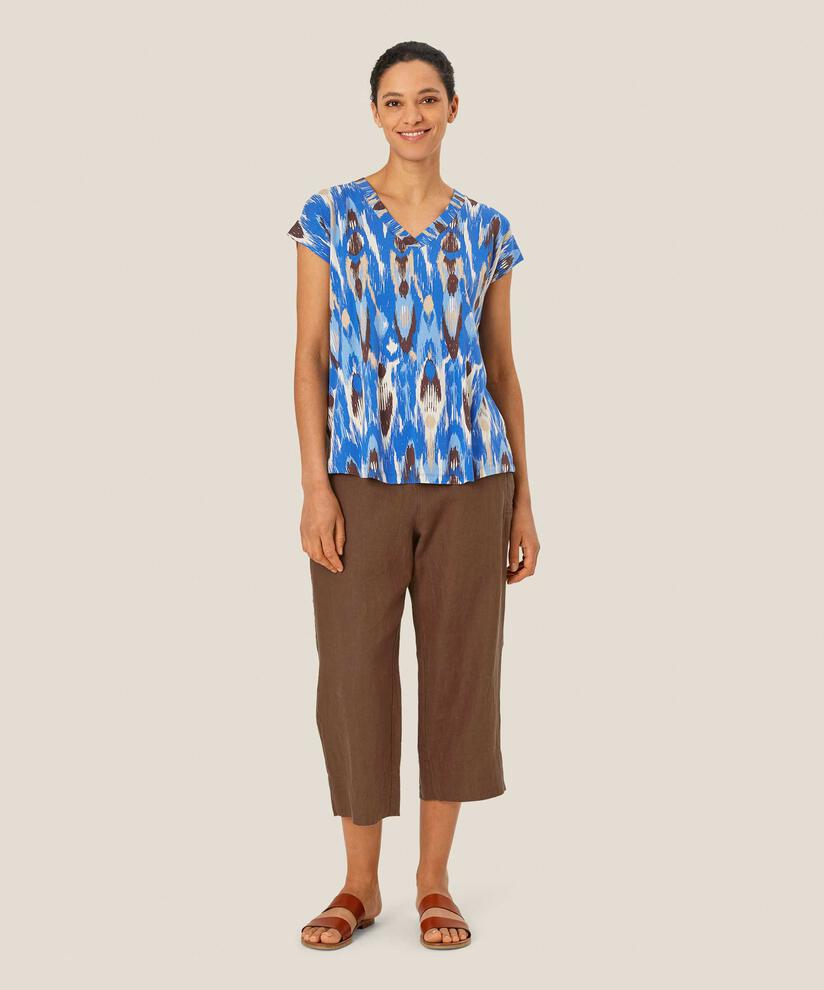 Gerade Leinenhose mit gesmokter Rückseite, Chestnut