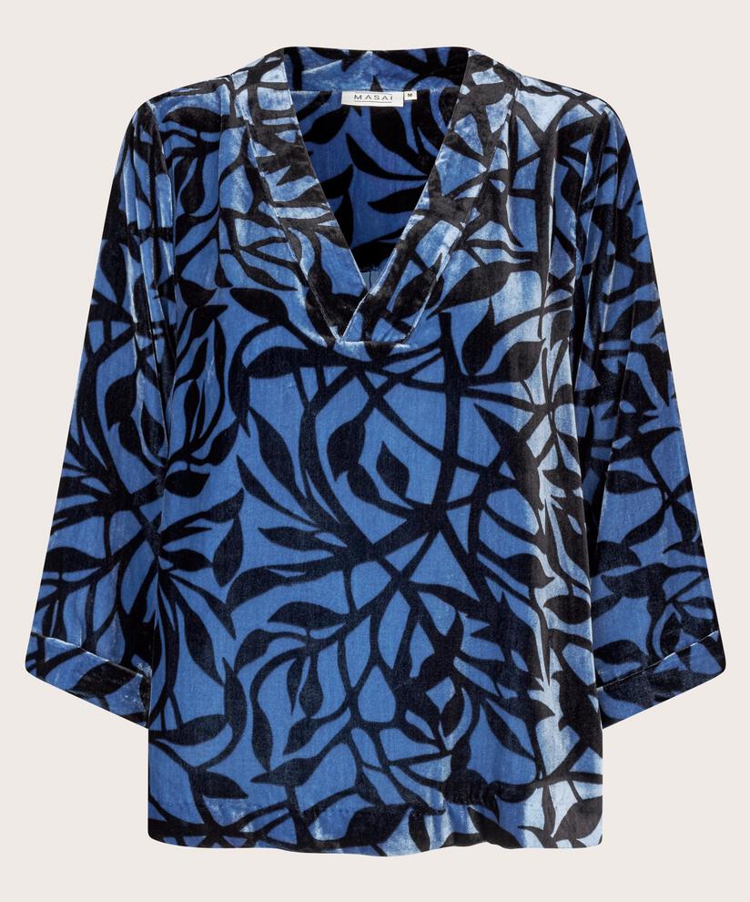 Veloursbluse mit V-Ausschnitt und Falten hinten, Federal Blue