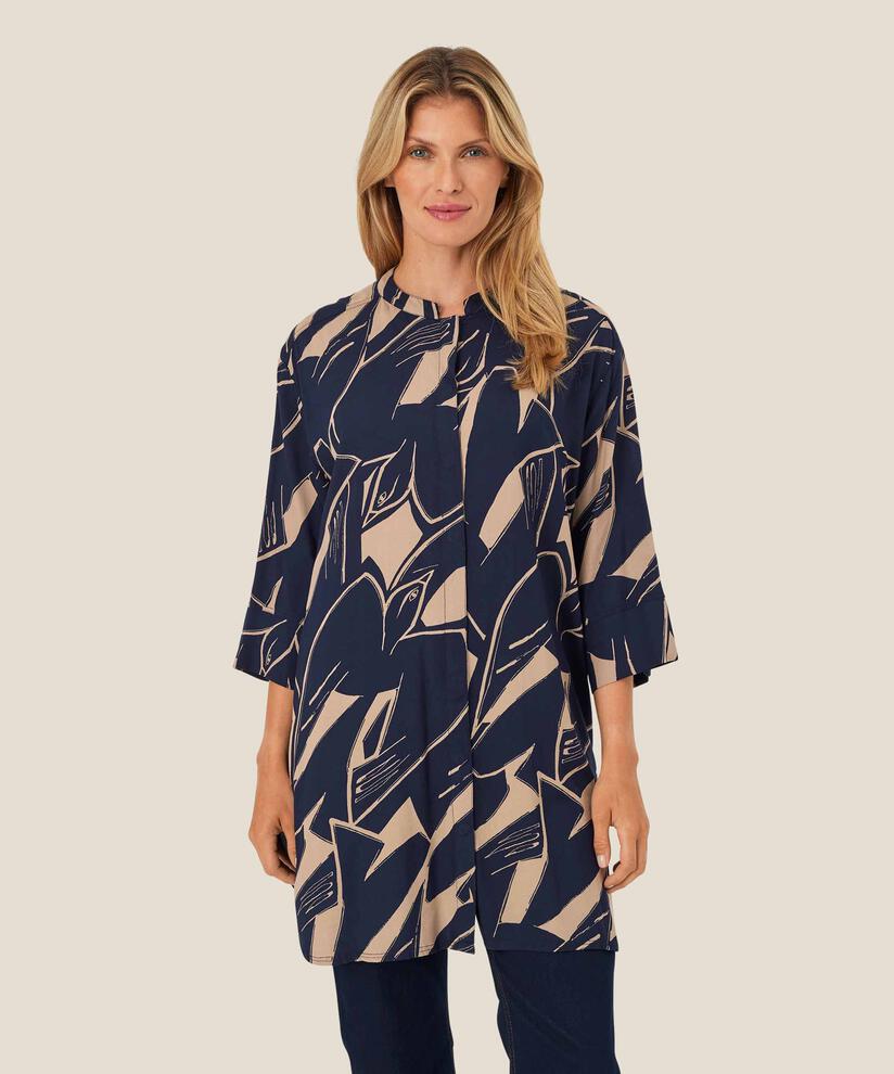 Bedrucktes Viskosehemd mit Seitenschlitz, Navy Blazer