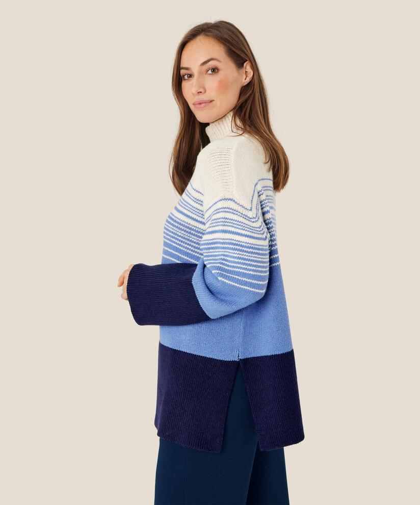 Gestrickter Rollkragenpullover aus Baumwollmischung, MBlu/BluB/Whc