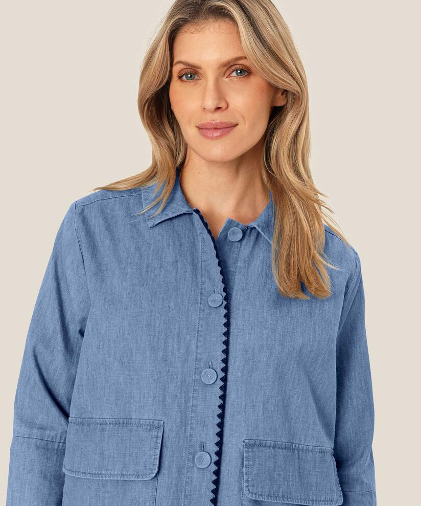 Jeanshemdjacke mit gewebten Details, Blue Denim