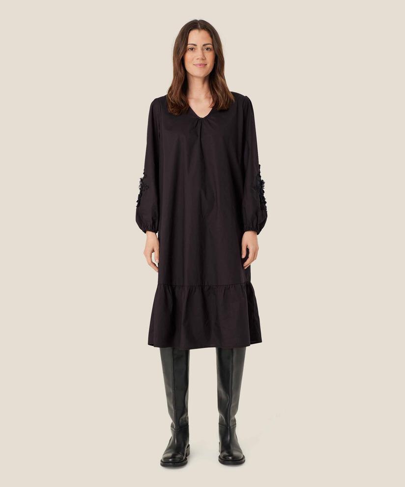 Kleid mit V-Ausschnitt und floralen Details, Black