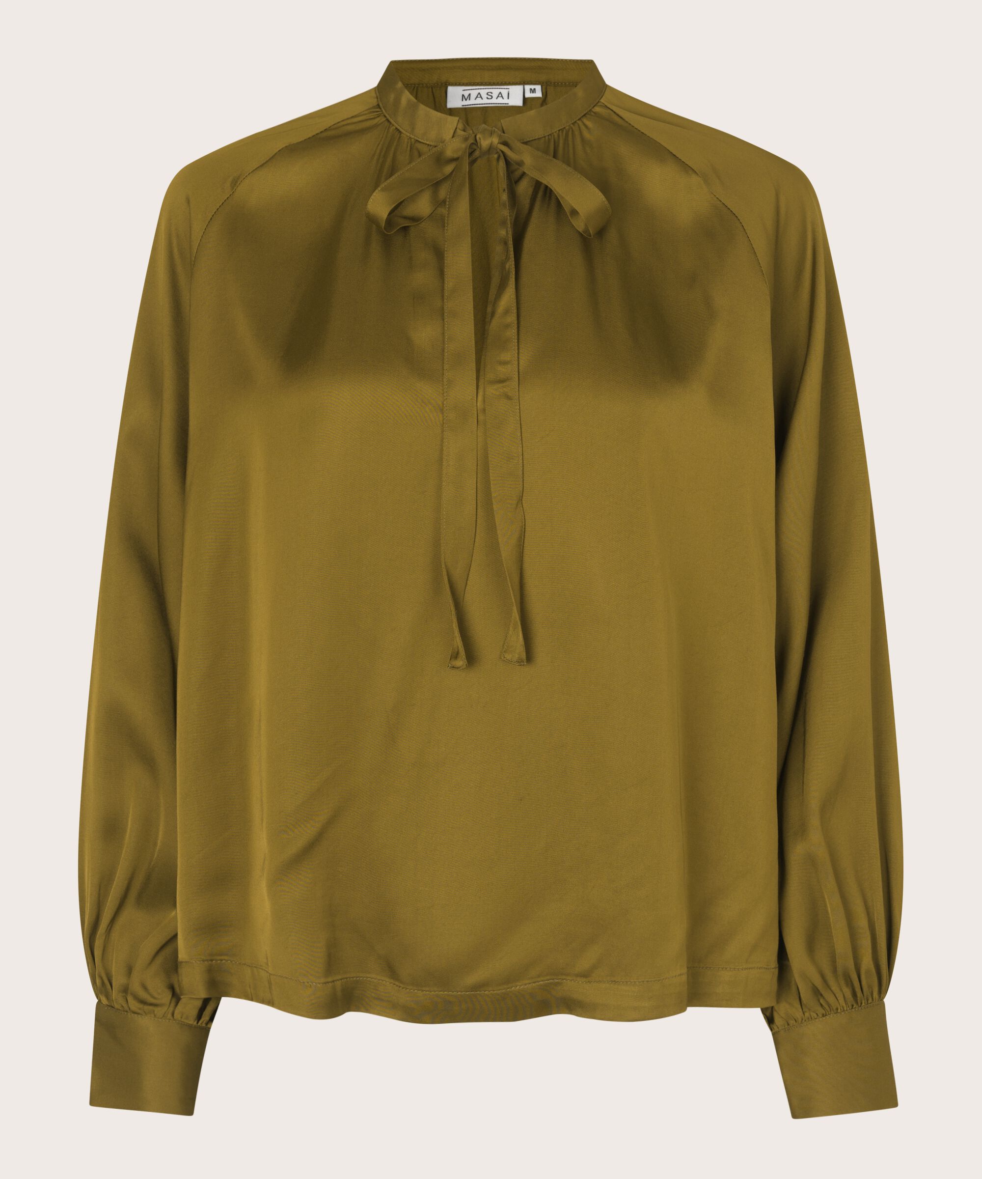 Bluse aus Viskosesatin mit Bindebändern am Hals, Plantation