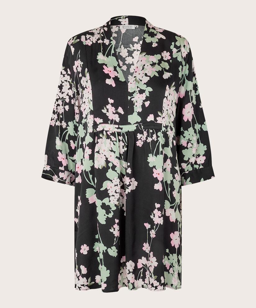 Geblümte Viskose-Tunika mit V-Ausschnitt, Pink Lady