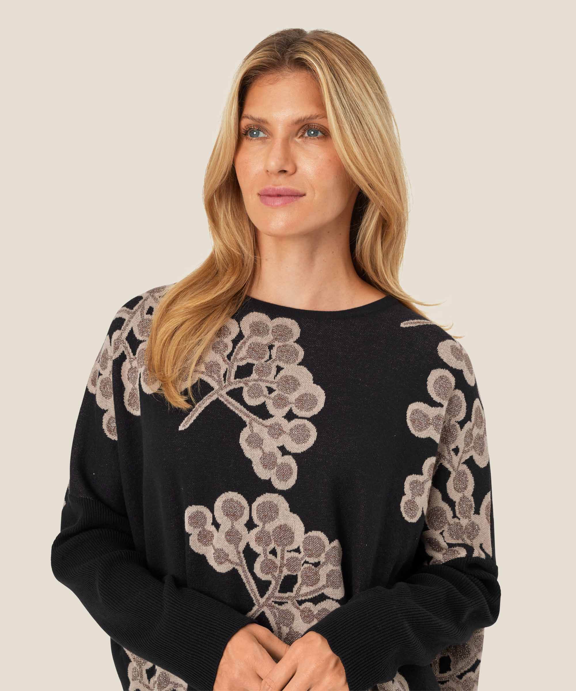 Pullover mit eingewebtem Blumenmuster, Black