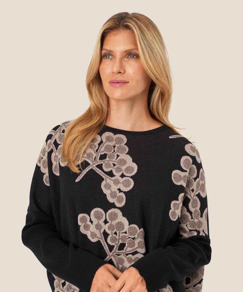Pullover mit eingewebtem Blumenmuster, Black