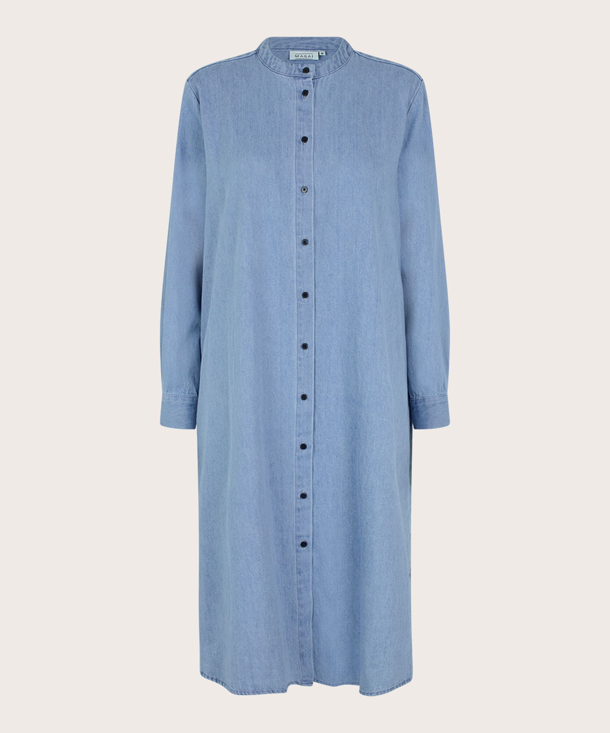 Durchgeknöpftes Jeanskleid mit langen Ärmeln, Light Denim