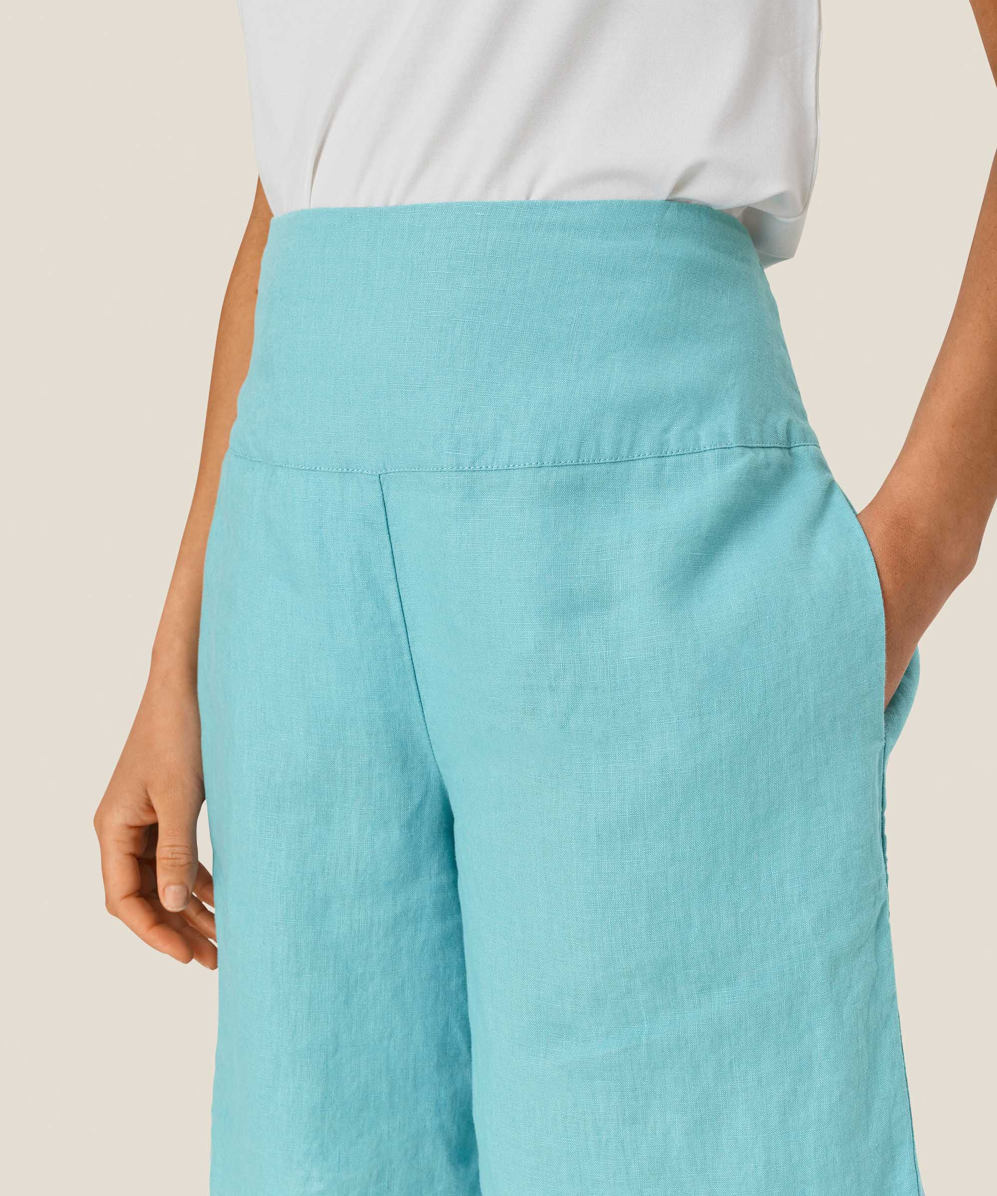 Leinenshorts Mit Gesmoktem Gummizug Hinten, Aqua