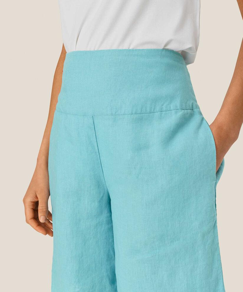 Leinenshorts Mit Gesmoktem Gummizug Hinten, Aqua