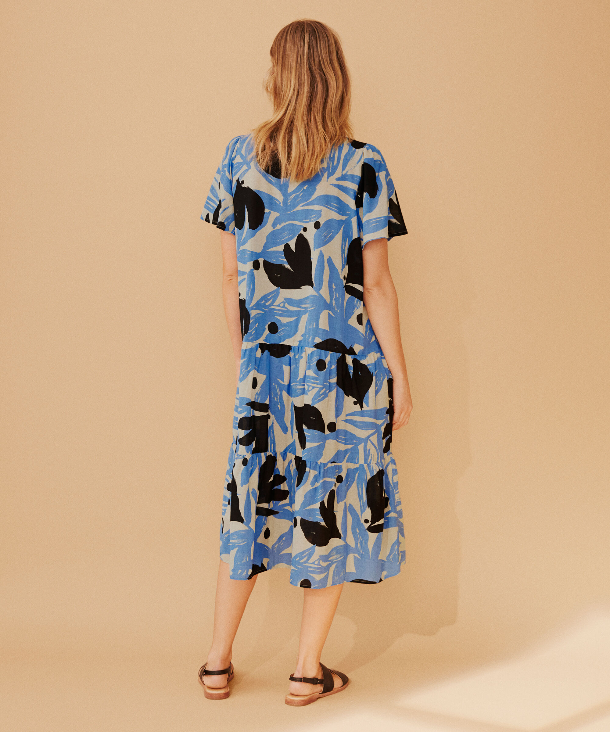 Bedrucktes Kleid aus Baumwollmischung mit Flügelärmeln, Marina