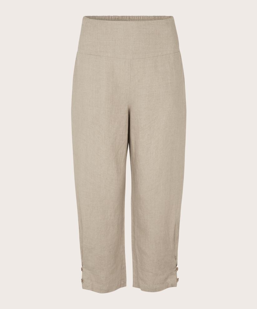 Leinenhose mit breitem, gesmoktem Gummizug hinten und Knopfdetail, Natural