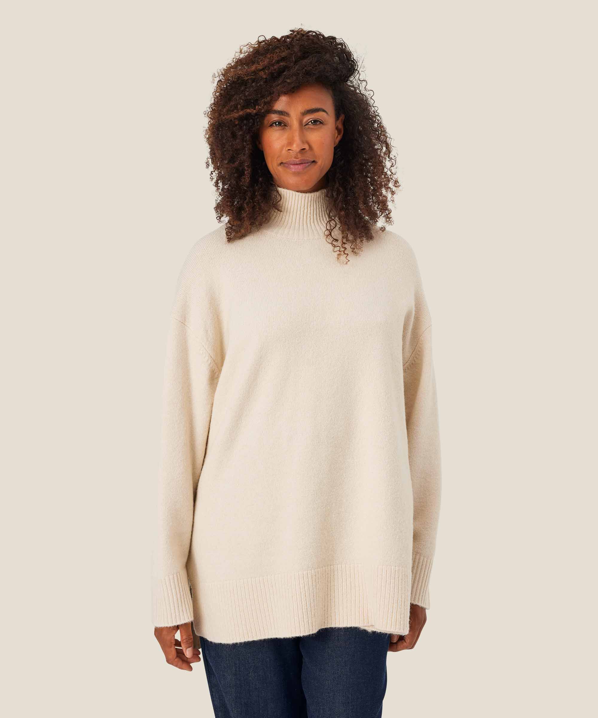 Pullover mit Rollkragen und Seitenschlitz, Whitecap