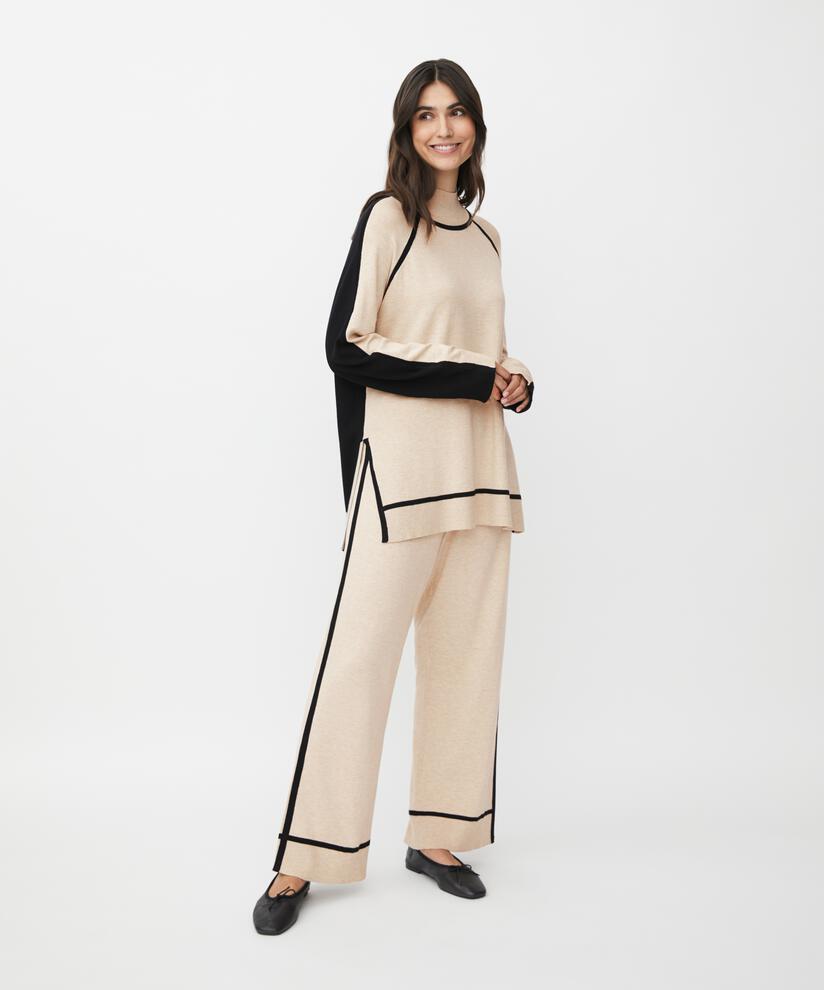 Feinstrickhose mit Kontraststreifen, L beige mel