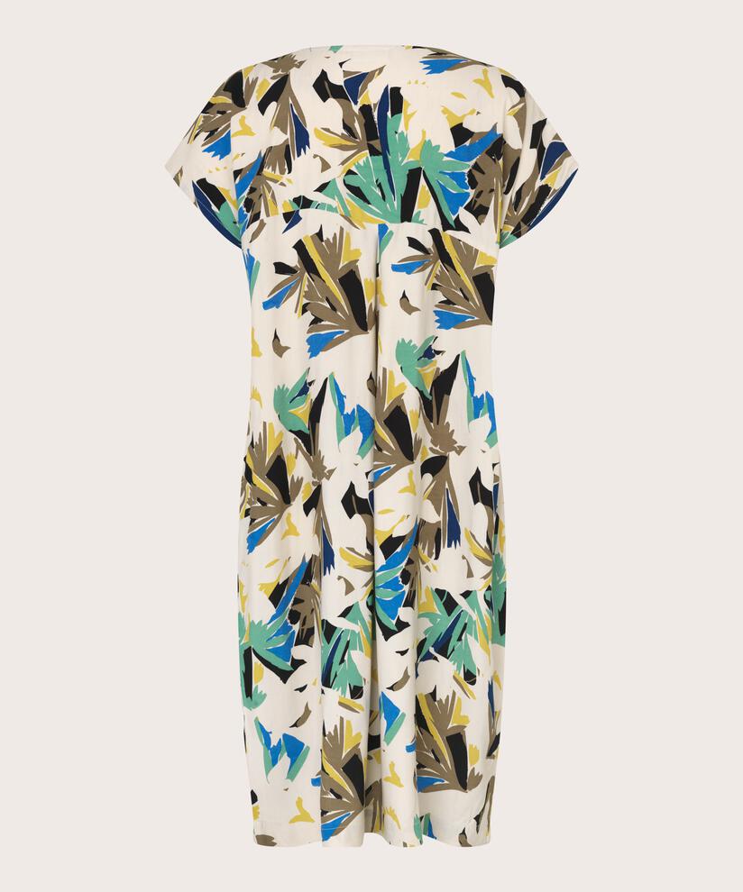 Kleid aus bedruckter Viskose mit V-Ausschnitt, Dusky Green