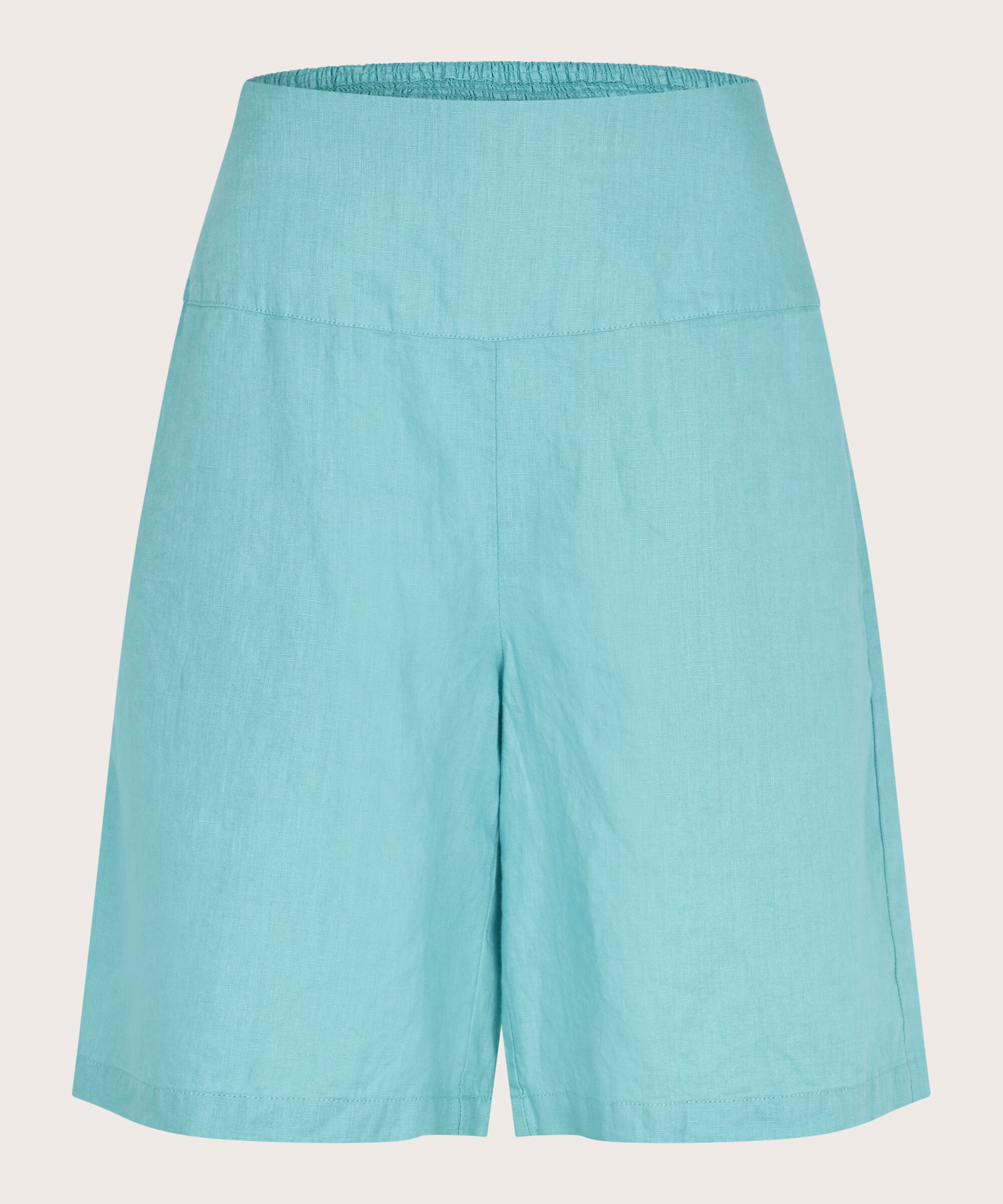 Leinenshorts Mit Gesmoktem Gummizug Hinten, Aqua