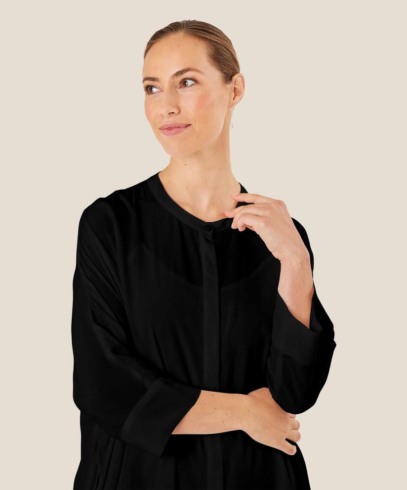 Hemdblusenkleid Aus Viskose Mit Dreiviertelärmeln, Black