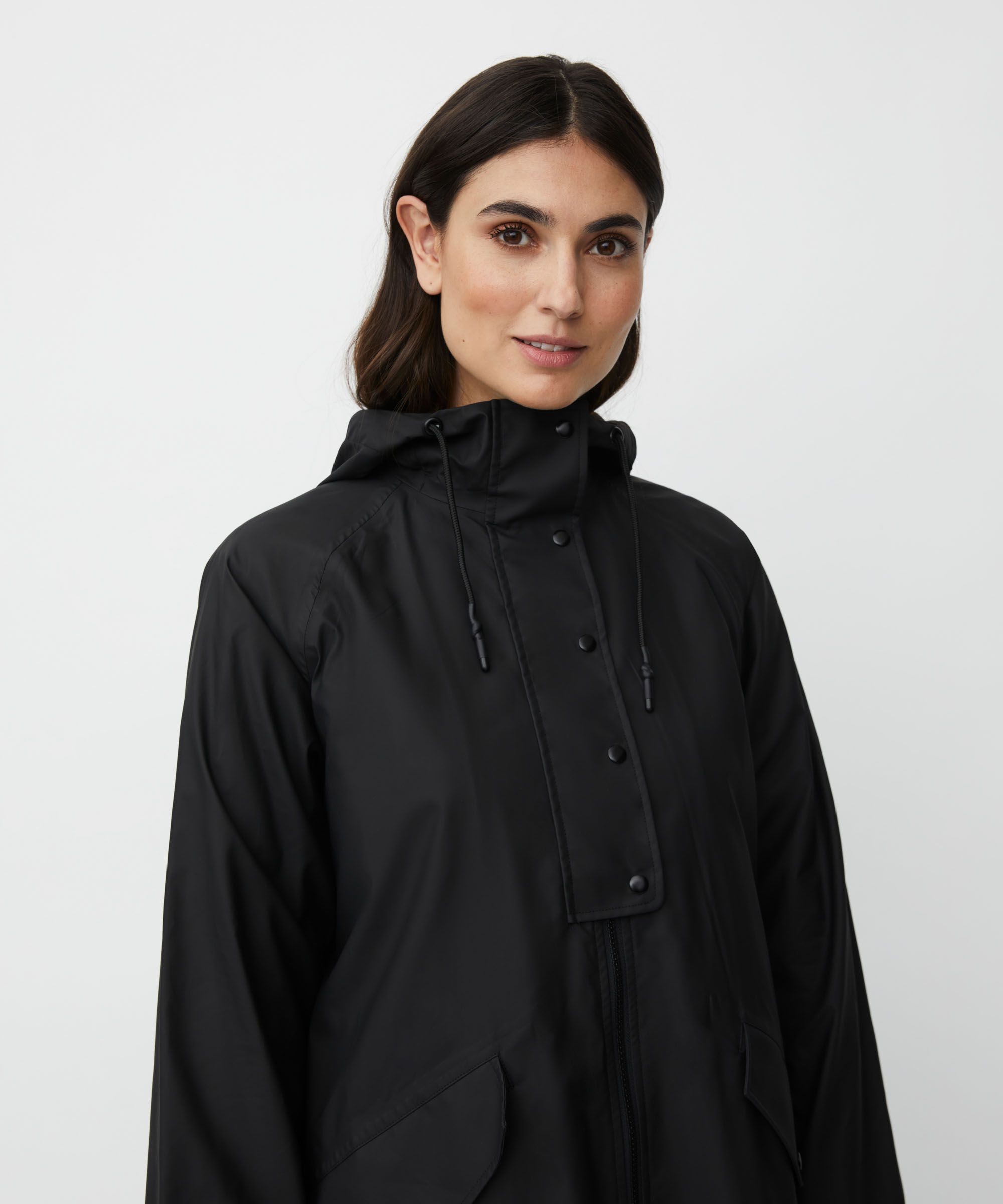 Regenmantel mit Kapuze und 2-Wege-Reißverschluss, Black