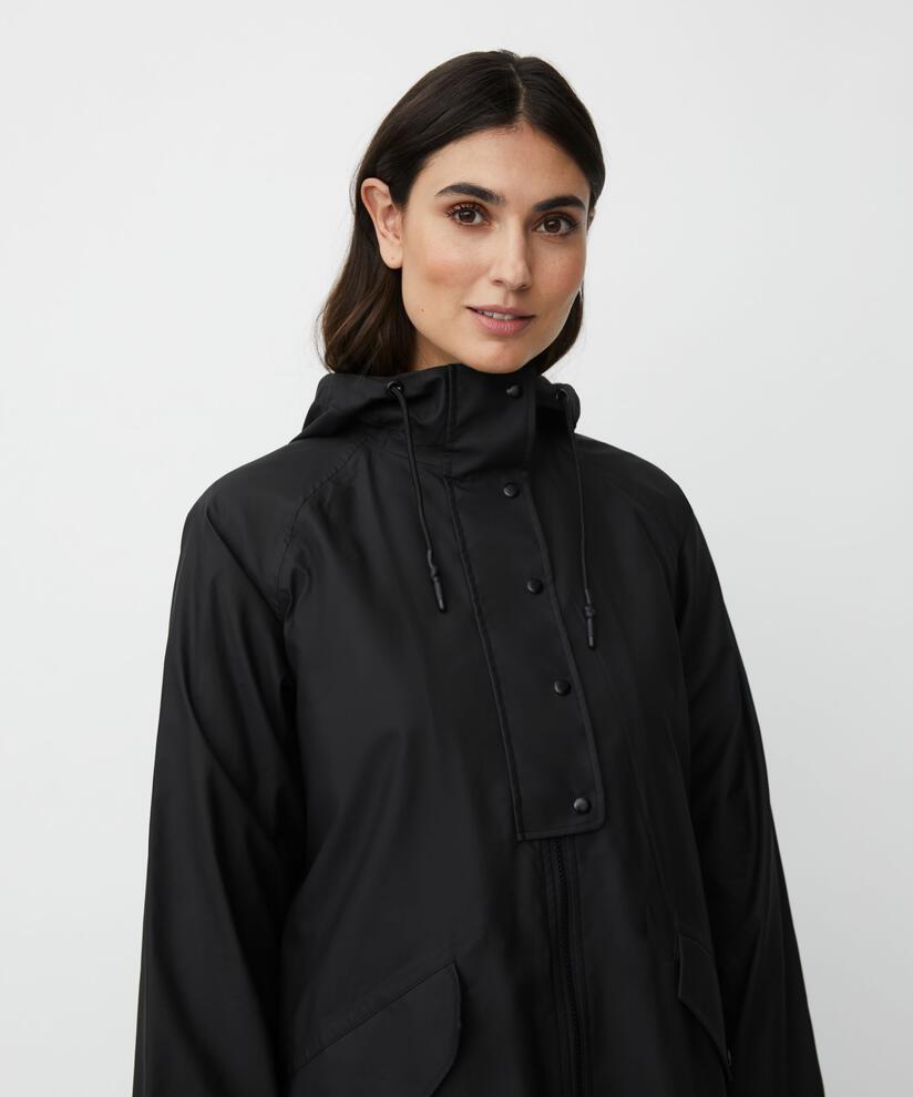 Regenmantel mit Kapuze und 2-Wege-Reißverschluss, Black