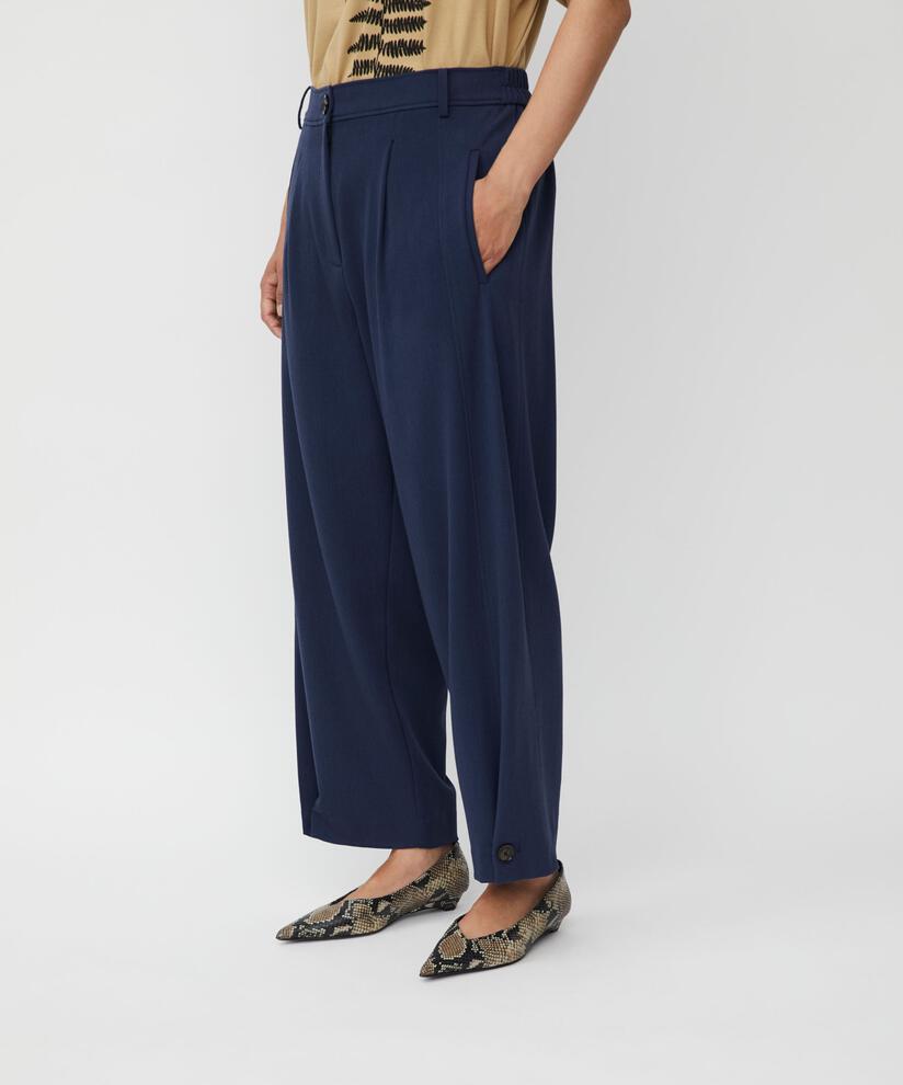 Gewebte Hose Mit Stretch Und Knopfdetail Am Bein, Navy Blazer