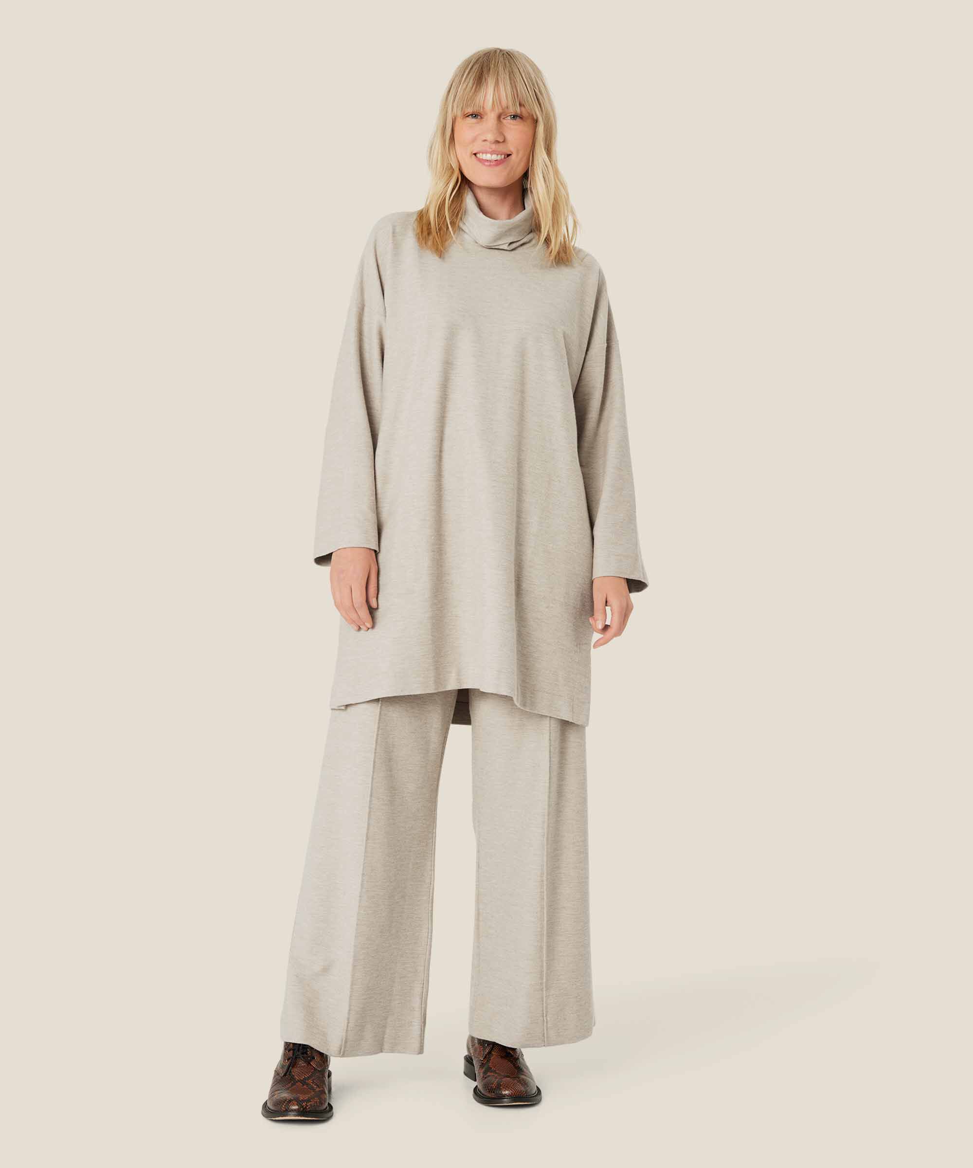 Jerseyhose mit elastischem Bund, Beige melange