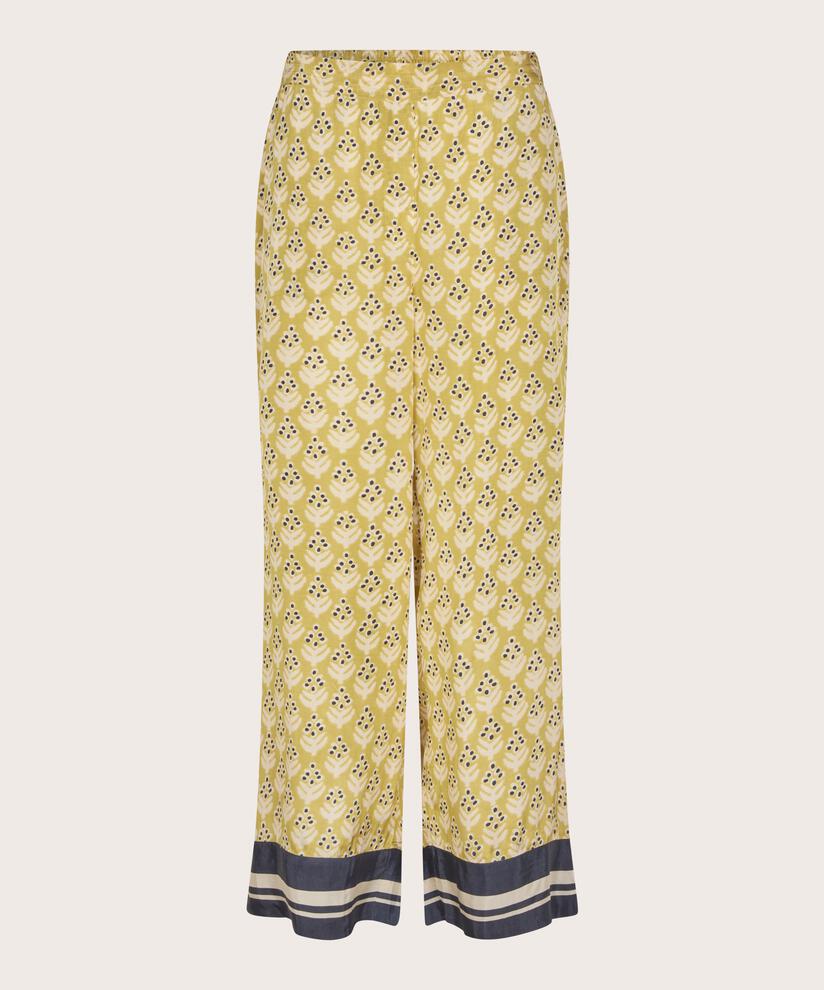 bedruckte Viskosehose mit Eingrifftaschen und elastischem Bund, Burnish Gold
