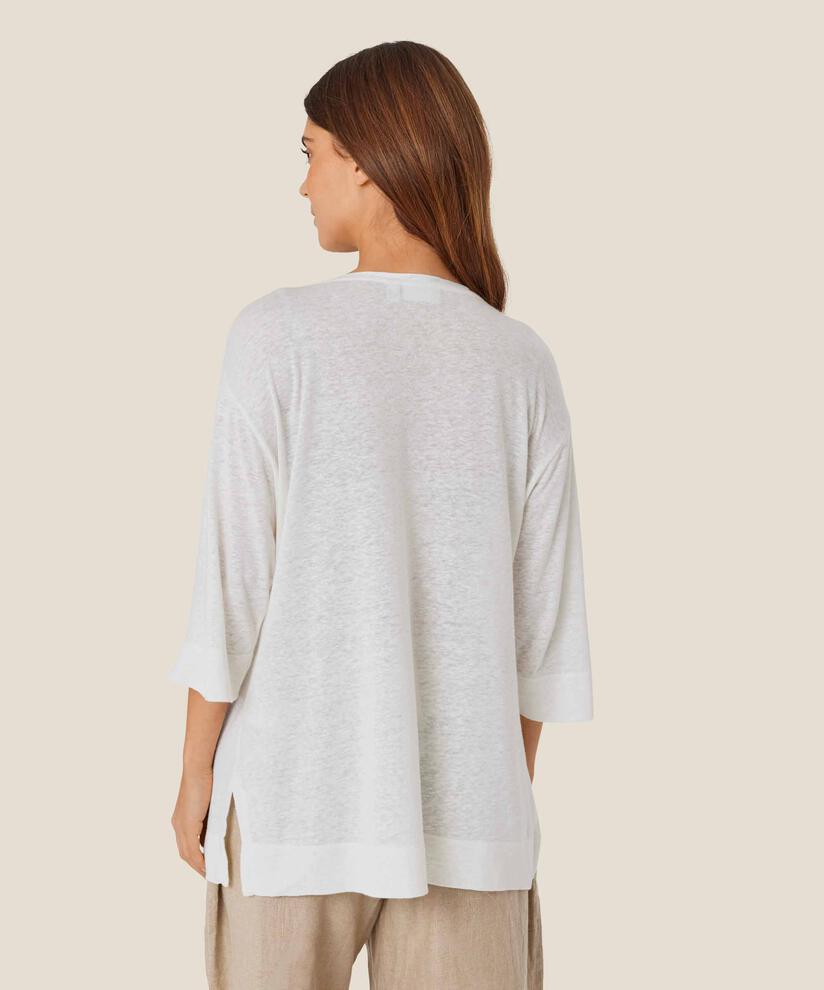 Top aus Leinenmischung mit Rundhalsausschnitt und 1/2 Ärmeln, White