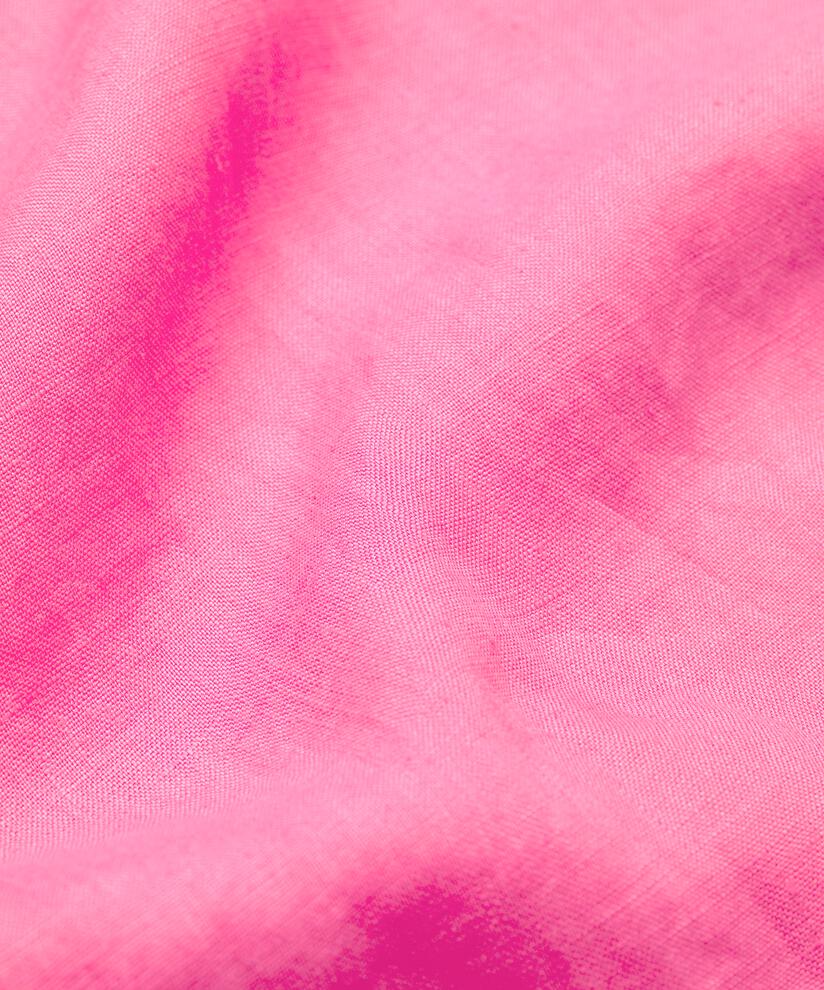 kurzärmliges Leinenkleid mit gerüschtem Ausschnitt, Azalea Pink