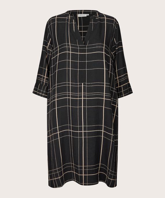 bedrucktes Kleid aus Leinenmischung, Black