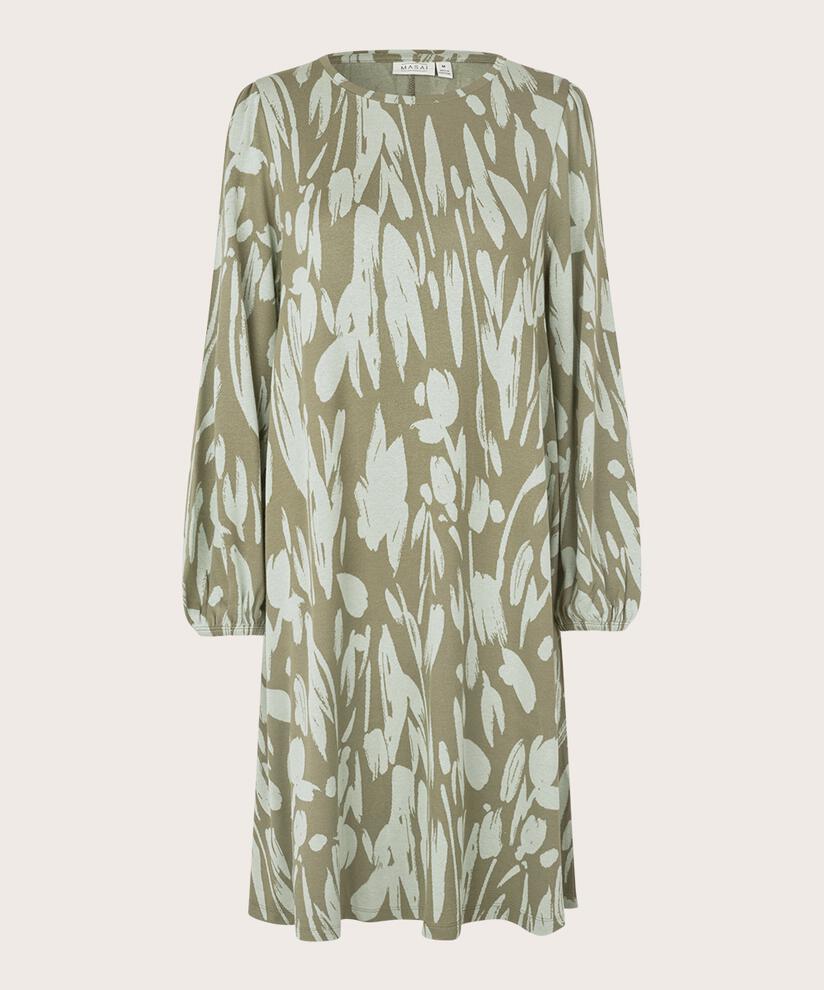Kleid aus geblümtem Jersey mit Rundhalsausschnitt, Frosty Green