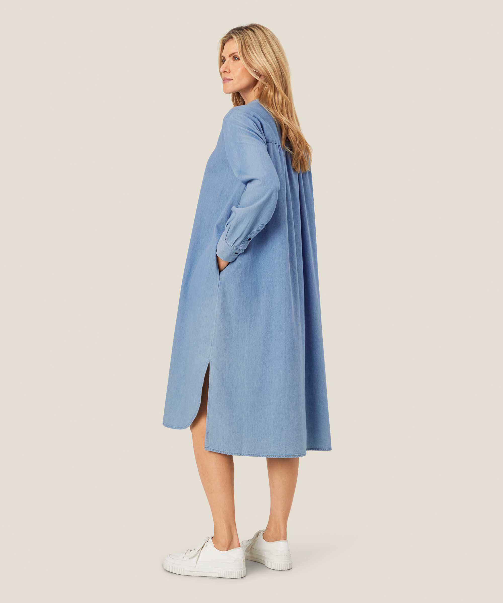 Durchgeknöpftes Jeanskleid mit langen Ärmeln, Light Denim