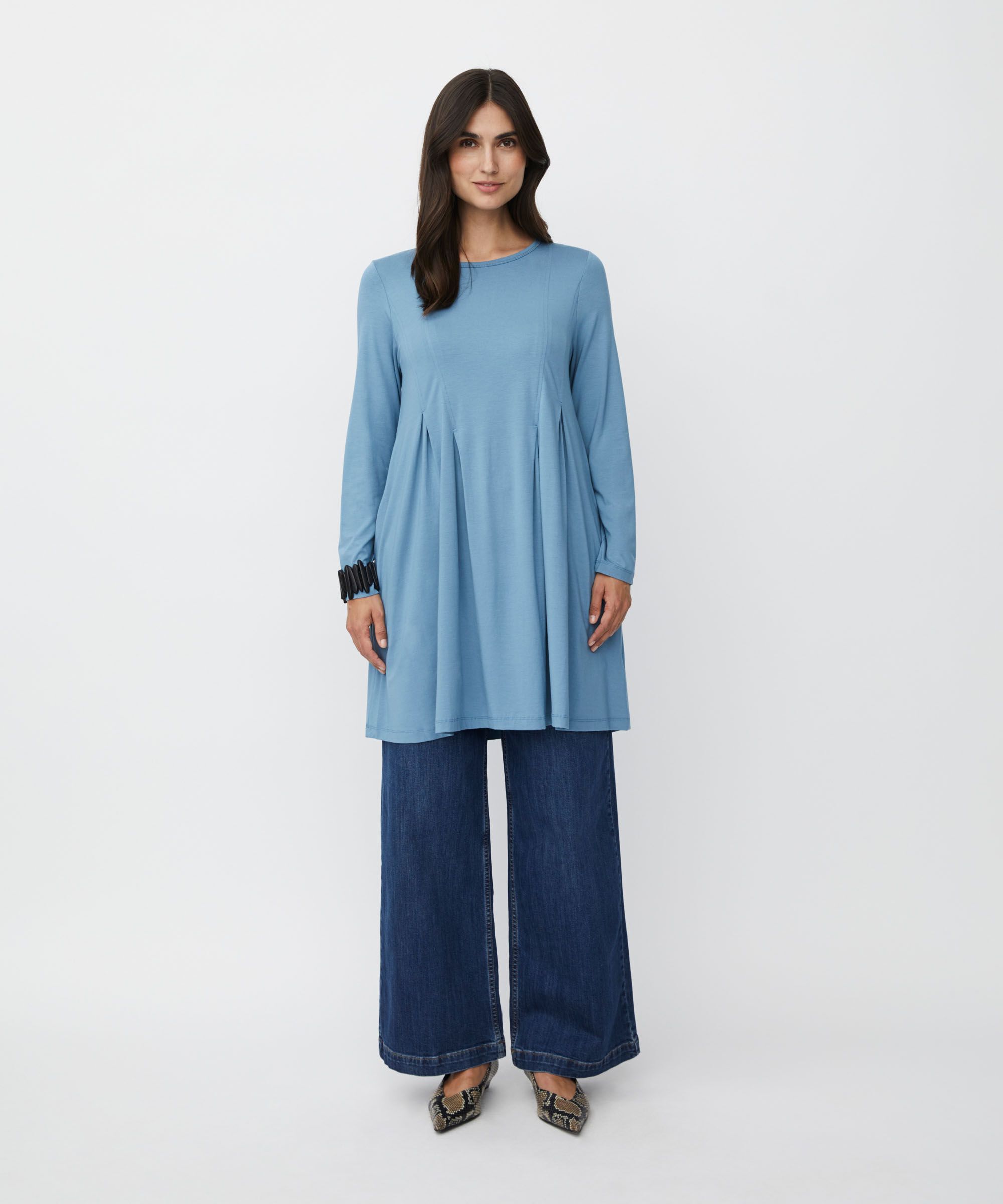 Jersey-Tunika mit Falten und Eingrifftaschen, Proven Blue