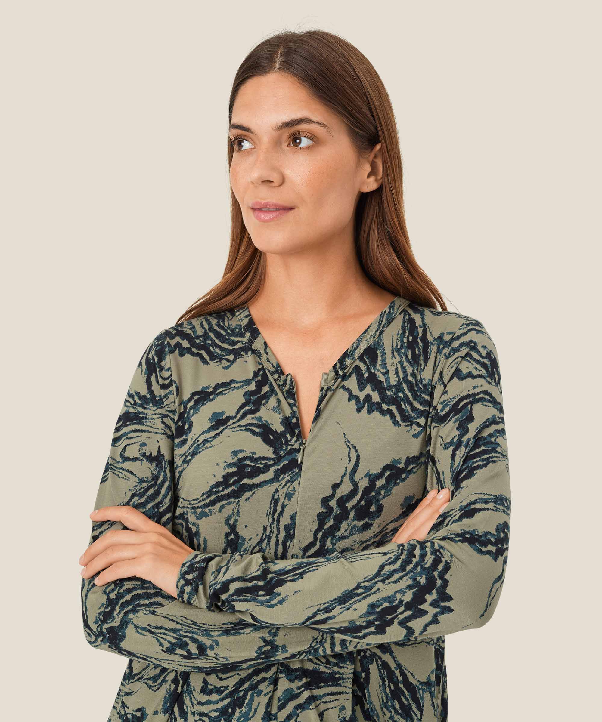 Tulpenkleid mit Reißverschluss am Hals, Vetiver