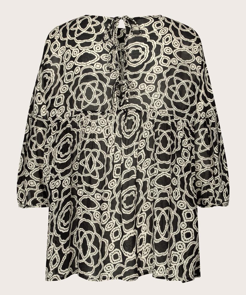 gemusterte Bluse aus helltransparenter Viskose, Black