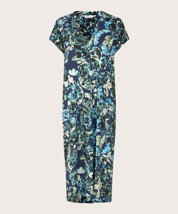 Bedrucktes Viskosekleid Mit Tiefem V-ausschnitt, Mood Indigo
