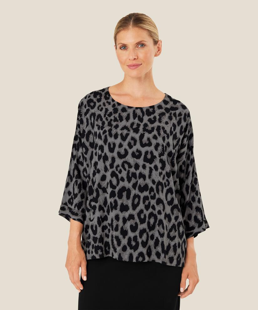 Viskosebluse Mit 3/4 Ärmeln, Steel Grey
