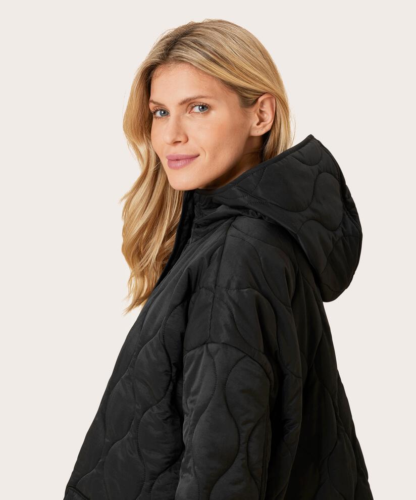 Steppmantel mit Kapuze, Black