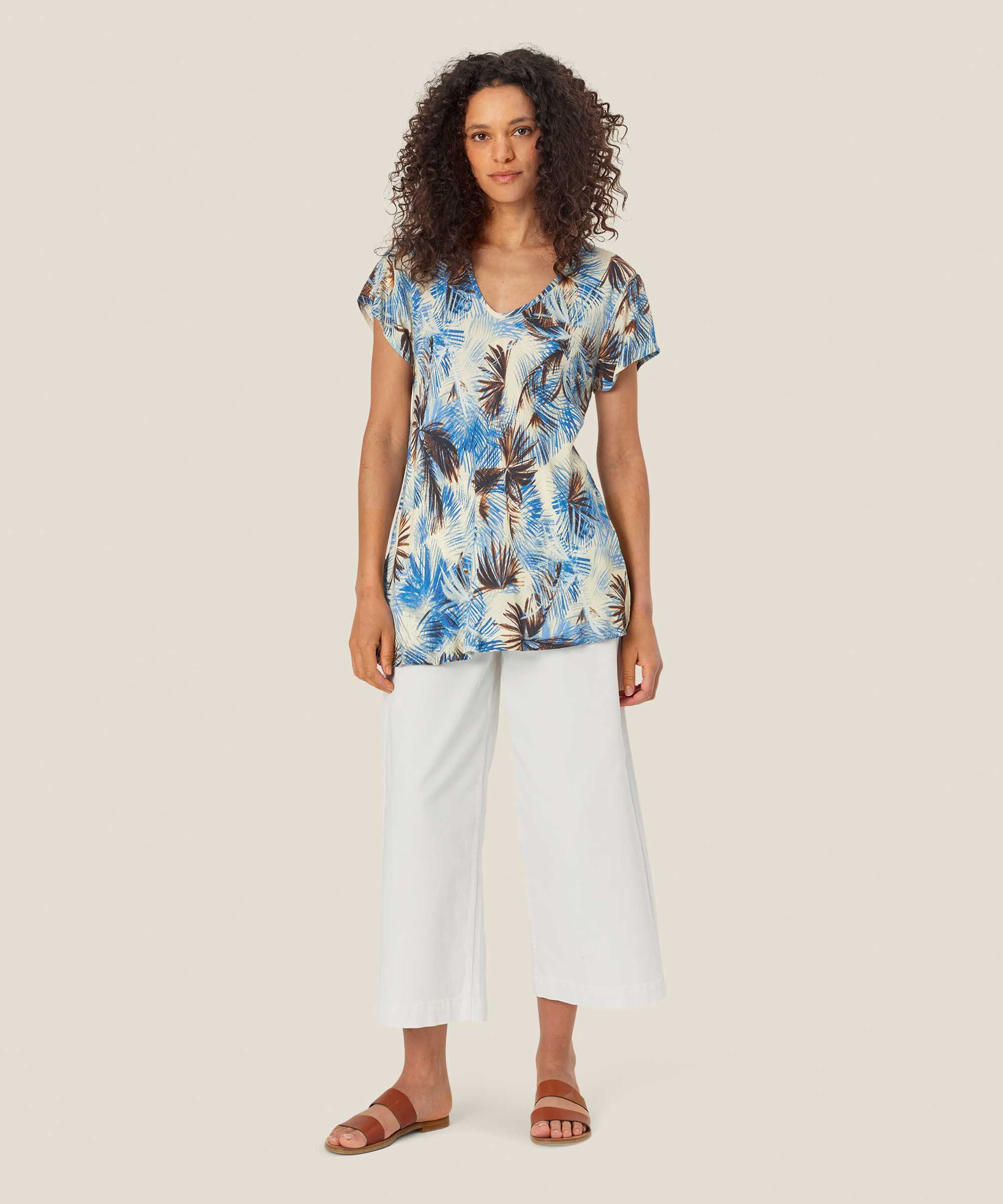 Bedrucktes Viskose-top Mit V-ausschnitt, Della Blue