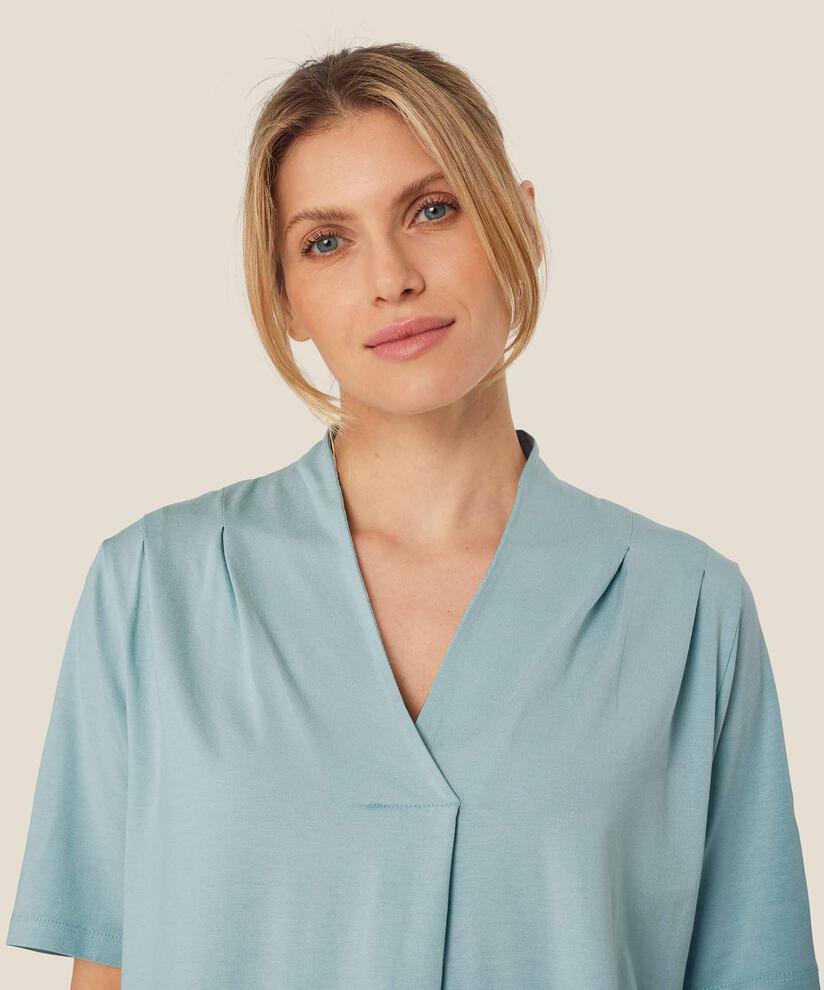 T-Shirt mit V-Ausschnitt und Drapierungen, Blue Haze