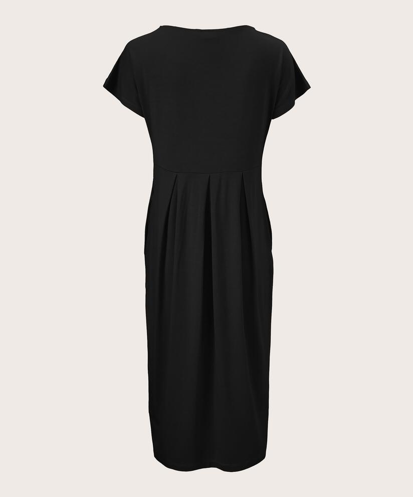 Tulpenkleid mit kurzen Ärmeln und Rundhalsausschnitt, Black
