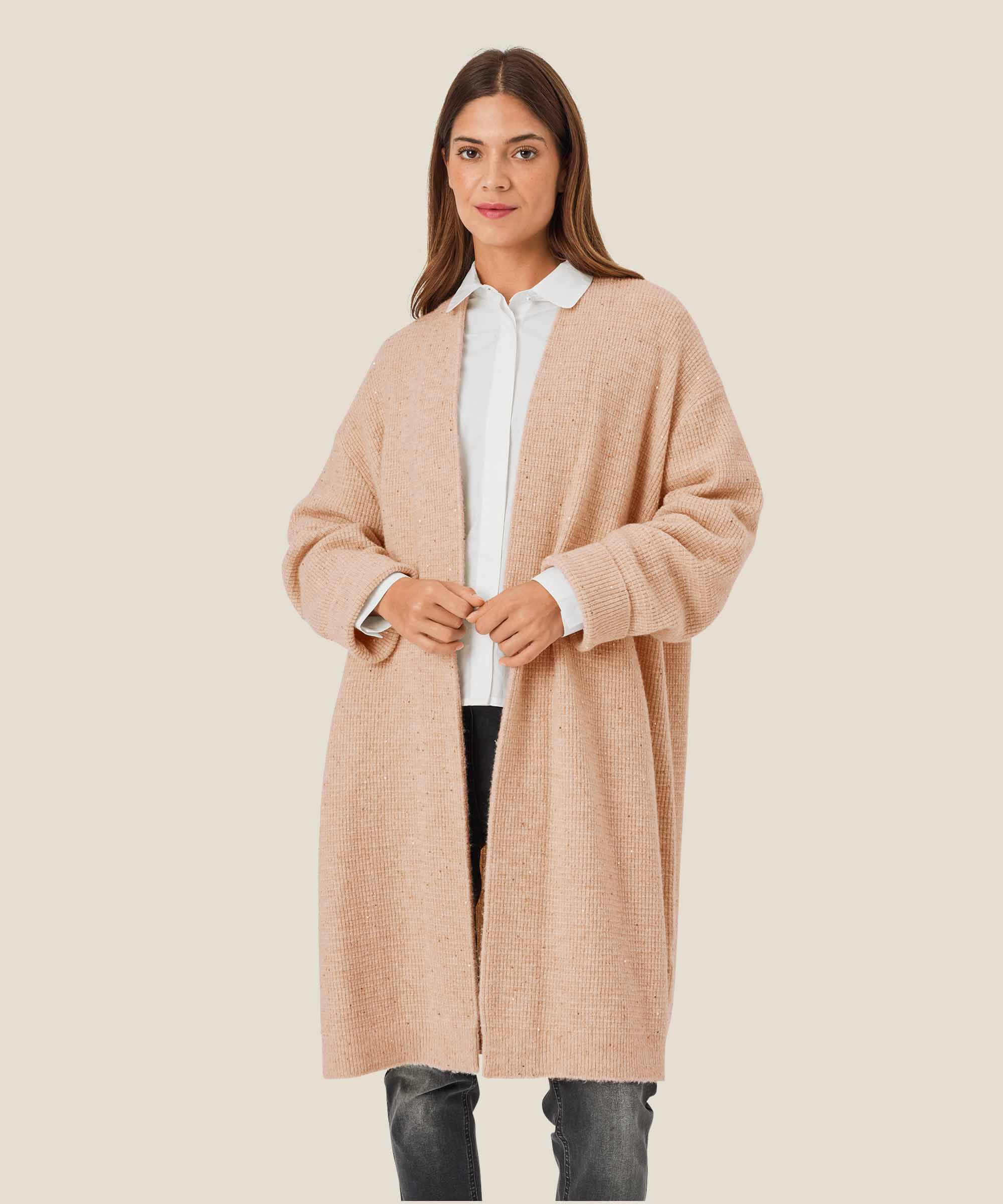 Cardigan aus Wollmix mit Pailletten, Bisquit
