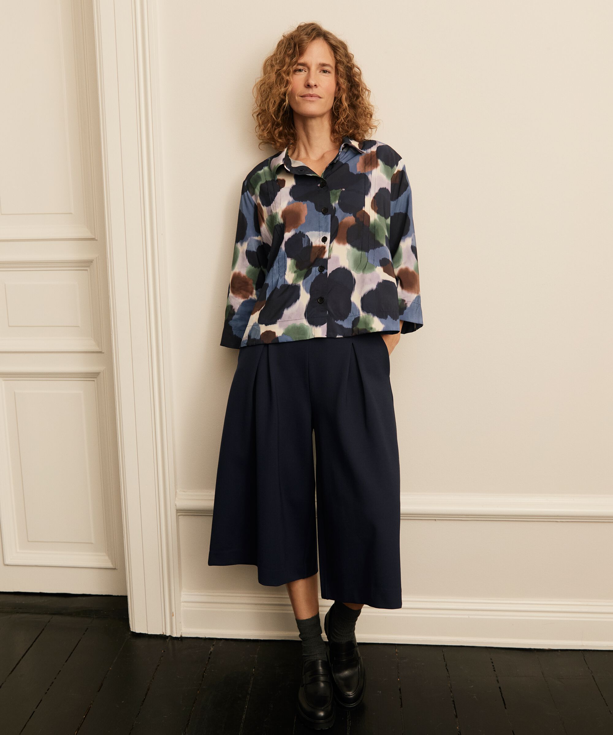 Viskose-Hemd mit 3/4-Arm und Ziernähten, Navy Blazer